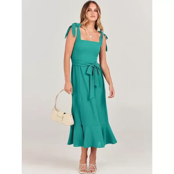 imageANRABESS Womens Square Neck Ruffle Split Midi Formal Summer Dress Elegant Wedding Guest Cocktail Party Bridesmaid DressesLake Green