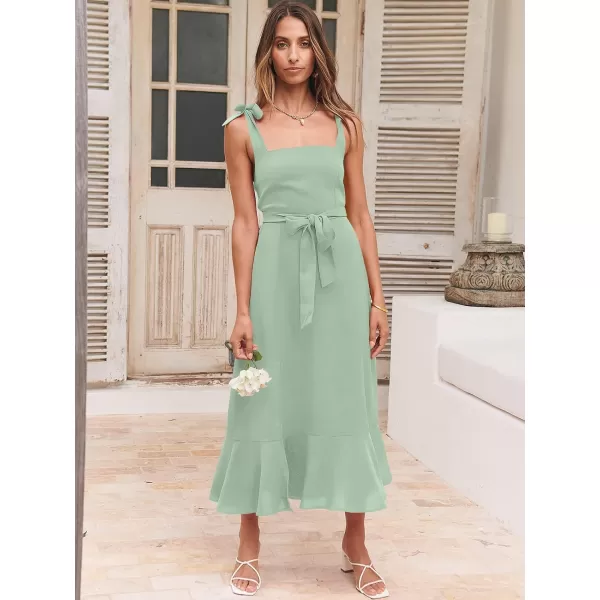 imageANRABESS Womens Square Neck Ruffle Split Midi Formal Summer Dress Elegant Wedding Guest Cocktail Party Bridesmaid DressesLight Green