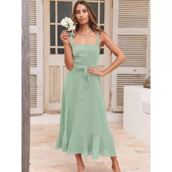 imageANRABESS Womens Square Neck Ruffle Split Midi Formal Summer Dress Elegant Wedding Guest Cocktail Party Bridesmaid DressesLight Green