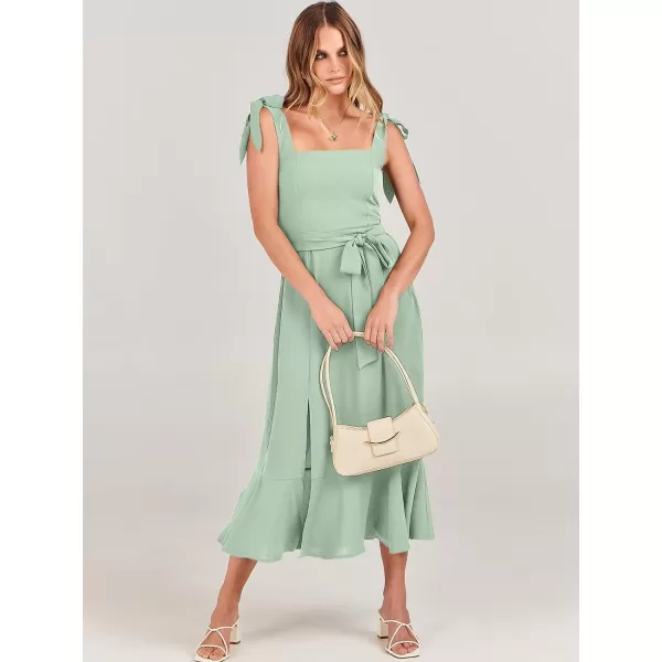 imageANRABESS Womens Square Neck Ruffle Split Midi Formal Summer Dress Elegant Wedding Guest Cocktail Party Bridesmaid DressesLight Green