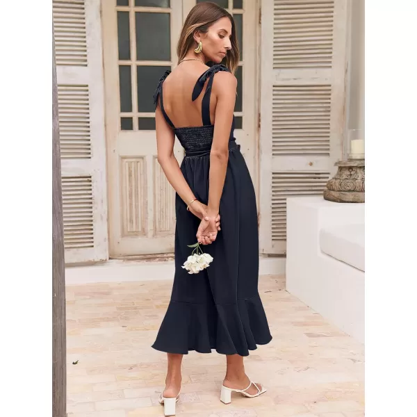imageANRABESS Womens Square Neck Ruffle Split Midi Formal Summer Dress Elegant Wedding Guest Cocktail Party Bridesmaid DressesNavy Blue