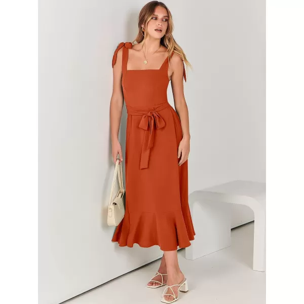 imageANRABESS Womens Square Neck Ruffle Split Midi Formal Summer Dress Elegant Wedding Guest Cocktail Party Bridesmaid DressesOrange