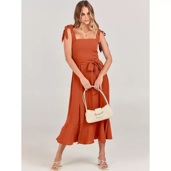 imageANRABESS Womens Square Neck Ruffle Split Midi Formal Summer Dress Elegant Wedding Guest Cocktail Party Bridesmaid DressesOrange