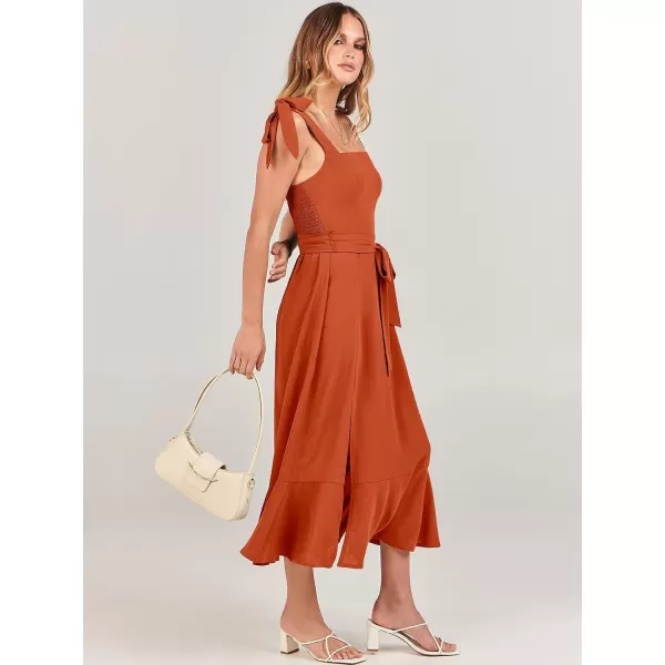 imageANRABESS Womens Square Neck Ruffle Split Midi Formal Summer Dress Elegant Wedding Guest Cocktail Party Bridesmaid DressesOrange
