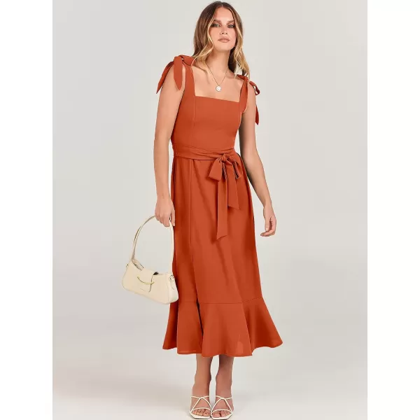 imageANRABESS Womens Square Neck Ruffle Split Midi Formal Summer Dress Elegant Wedding Guest Cocktail Party Bridesmaid DressesOrange