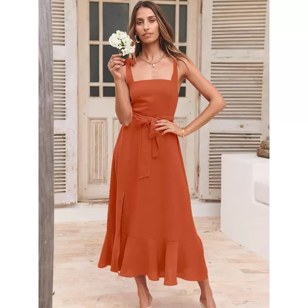 imageANRABESS Womens Square Neck Ruffle Split Midi Formal Summer Dress Elegant Wedding Guest Cocktail Party Bridesmaid DressesOrange
