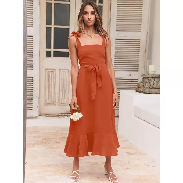 imageANRABESS Womens Square Neck Ruffle Split Midi Formal Summer Dress Elegant Wedding Guest Cocktail Party Bridesmaid DressesOrange
