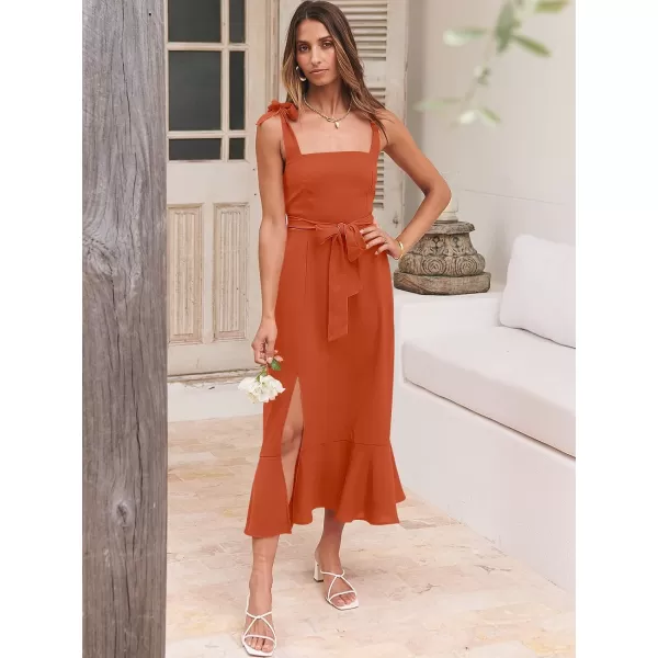 imageANRABESS Womens Square Neck Ruffle Split Midi Formal Summer Dress Elegant Wedding Guest Cocktail Party Bridesmaid DressesOrange