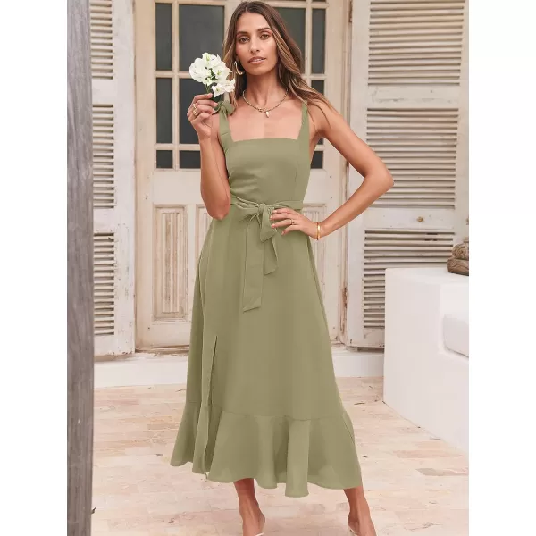 imageANRABESS Womens Square Neck Ruffle Split Midi Formal Summer Dress Elegant Wedding Guest Cocktail Party Bridesmaid DressesPea Green
