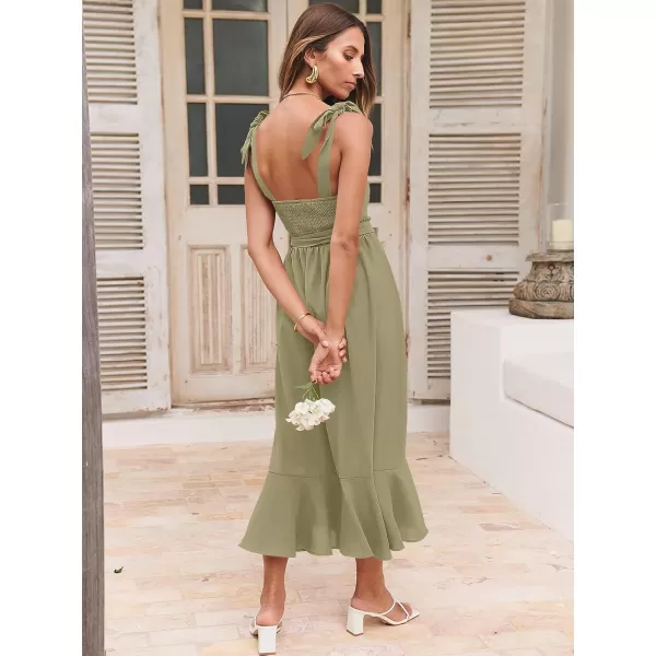 imageANRABESS Womens Square Neck Ruffle Split Midi Formal Summer Dress Elegant Wedding Guest Cocktail Party Bridesmaid DressesPea Green