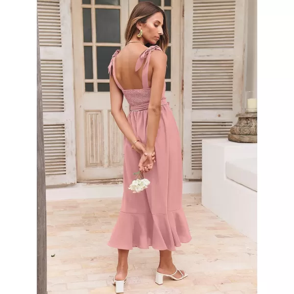 imageANRABESS Womens Square Neck Ruffle Split Midi Formal Summer Dress Elegant Wedding Guest Cocktail Party Bridesmaid DressesPink