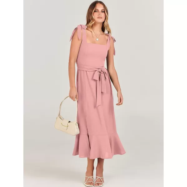 imageANRABESS Womens Square Neck Ruffle Split Midi Formal Summer Dress Elegant Wedding Guest Cocktail Party Bridesmaid DressesPink
