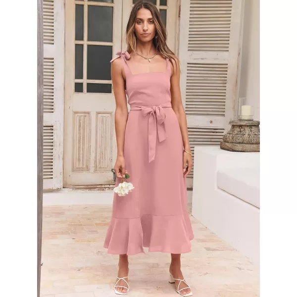 imageANRABESS Womens Square Neck Ruffle Split Midi Formal Summer Dress Elegant Wedding Guest Cocktail Party Bridesmaid DressesPink