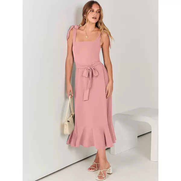imageANRABESS Womens Square Neck Ruffle Split Midi Formal Summer Dress Elegant Wedding Guest Cocktail Party Bridesmaid DressesPink