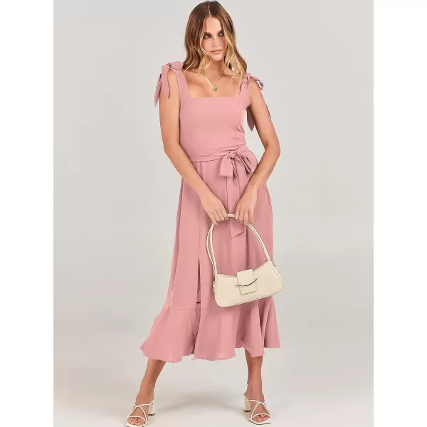imageANRABESS Womens Square Neck Ruffle Split Midi Formal Summer Dress Elegant Wedding Guest Cocktail Party Bridesmaid DressesPink