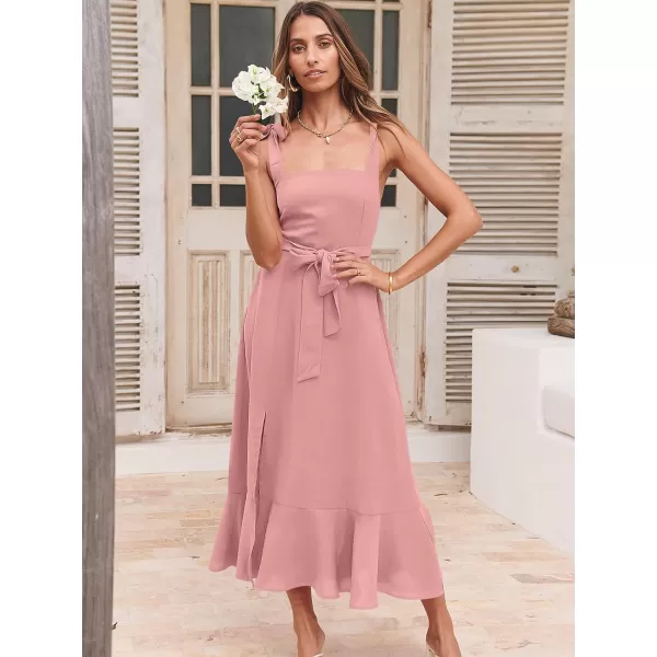 imageANRABESS Womens Square Neck Ruffle Split Midi Formal Summer Dress Elegant Wedding Guest Cocktail Party Bridesmaid DressesPink