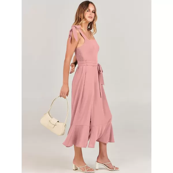 imageANRABESS Womens Square Neck Ruffle Split Midi Formal Summer Dress Elegant Wedding Guest Cocktail Party Bridesmaid DressesPink
