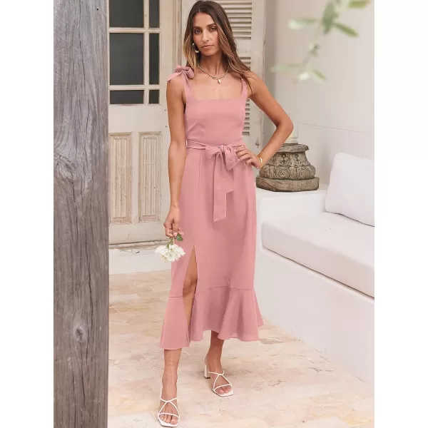 imageANRABESS Womens Square Neck Ruffle Split Midi Formal Summer Dress Elegant Wedding Guest Cocktail Party Bridesmaid DressesPink