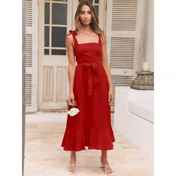 imageANRABESS Womens Square Neck Ruffle Split Midi Formal Summer Dress Elegant Wedding Guest Cocktail Party Bridesmaid DressesRed
