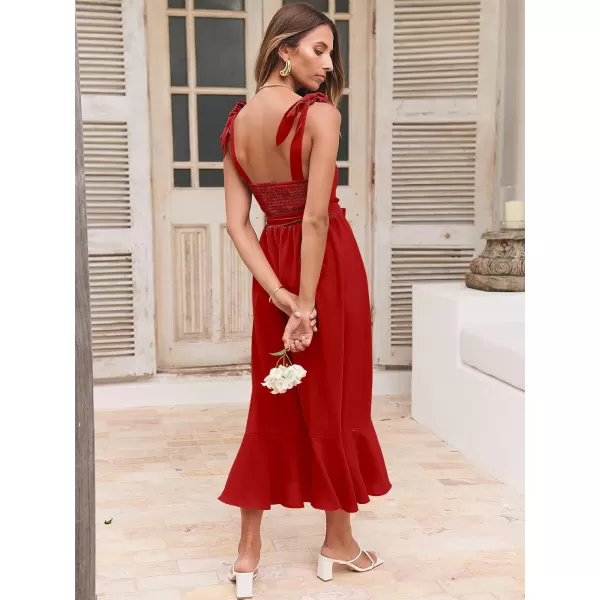imageANRABESS Womens Square Neck Ruffle Split Midi Formal Summer Dress Elegant Wedding Guest Cocktail Party Bridesmaid DressesRed