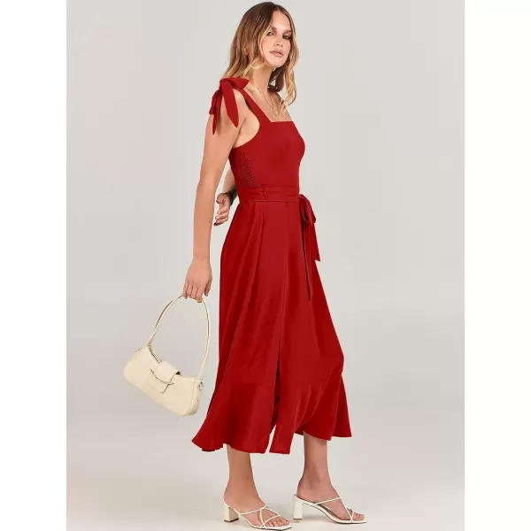 imageANRABESS Womens Square Neck Ruffle Split Midi Formal Summer Dress Elegant Wedding Guest Cocktail Party Bridesmaid DressesRed