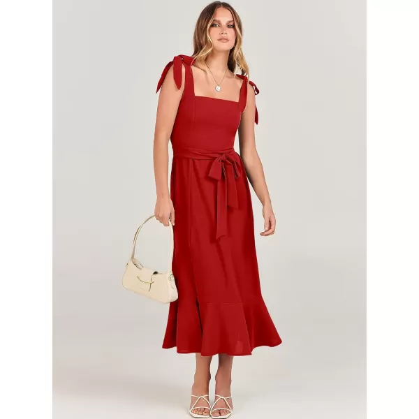imageANRABESS Womens Square Neck Ruffle Split Midi Formal Summer Dress Elegant Wedding Guest Cocktail Party Bridesmaid DressesRed