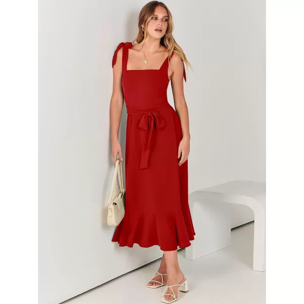 imageANRABESS Womens Square Neck Ruffle Split Midi Formal Summer Dress Elegant Wedding Guest Cocktail Party Bridesmaid DressesRed