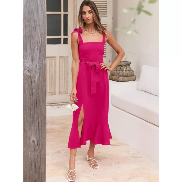 imageANRABESS Womens Square Neck Ruffle Split Midi Formal Summer Dress Elegant Wedding Guest Cocktail Party Bridesmaid DressesRose