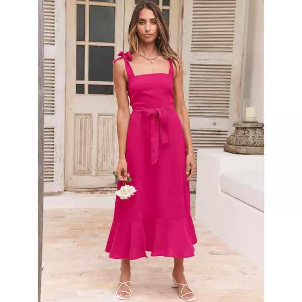 imageANRABESS Womens Square Neck Ruffle Split Midi Formal Summer Dress Elegant Wedding Guest Cocktail Party Bridesmaid DressesRose