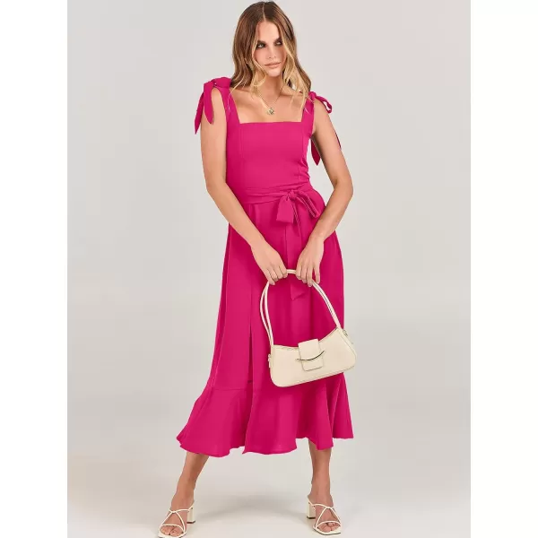 imageANRABESS Womens Square Neck Ruffle Split Midi Formal Summer Dress Elegant Wedding Guest Cocktail Party Bridesmaid DressesRose