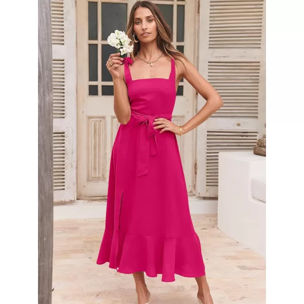 imageANRABESS Womens Square Neck Ruffle Split Midi Formal Summer Dress Elegant Wedding Guest Cocktail Party Bridesmaid DressesRose