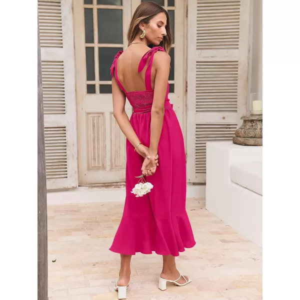 imageANRABESS Womens Square Neck Ruffle Split Midi Formal Summer Dress Elegant Wedding Guest Cocktail Party Bridesmaid DressesRose