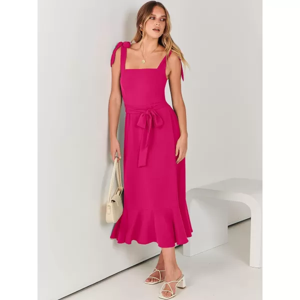 imageANRABESS Womens Square Neck Ruffle Split Midi Formal Summer Dress Elegant Wedding Guest Cocktail Party Bridesmaid DressesRose