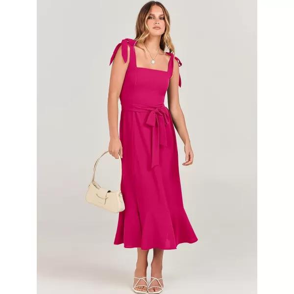 imageANRABESS Womens Square Neck Ruffle Split Midi Formal Summer Dress Elegant Wedding Guest Cocktail Party Bridesmaid DressesRose