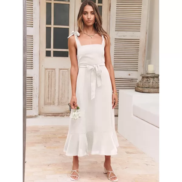 imageANRABESS Womens Square Neck Ruffle Split Midi Formal Summer Dress Elegant Wedding Guest Cocktail Party Bridesmaid DressesWhite