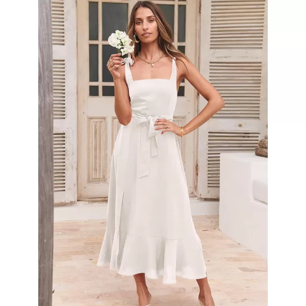 imageANRABESS Womens Square Neck Ruffle Split Midi Formal Summer Dress Elegant Wedding Guest Cocktail Party Bridesmaid DressesWhite