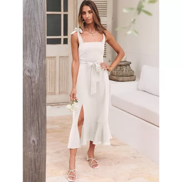 imageANRABESS Womens Square Neck Ruffle Split Midi Formal Summer Dress Elegant Wedding Guest Cocktail Party Bridesmaid DressesWhite