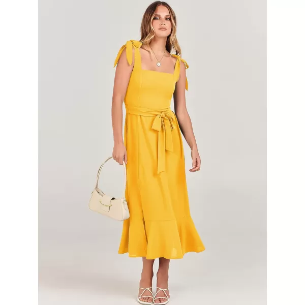 imageANRABESS Womens Square Neck Ruffle Split Midi Formal Summer Dress Elegant Wedding Guest Cocktail Party Bridesmaid DressesYellow