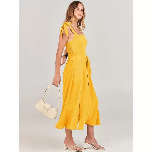 imageANRABESS Womens Square Neck Ruffle Split Midi Formal Summer Dress Elegant Wedding Guest Cocktail Party Bridesmaid DressesYellow