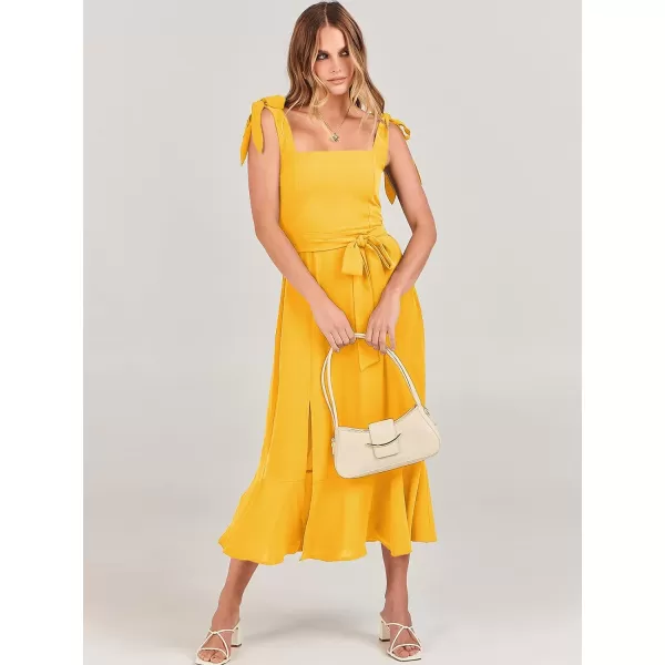 imageANRABESS Womens Square Neck Ruffle Split Midi Formal Summer Dress Elegant Wedding Guest Cocktail Party Bridesmaid DressesYellow