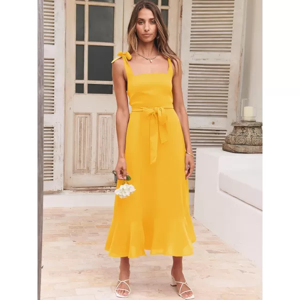 imageANRABESS Womens Square Neck Ruffle Split Midi Formal Summer Dress Elegant Wedding Guest Cocktail Party Bridesmaid DressesYellow
