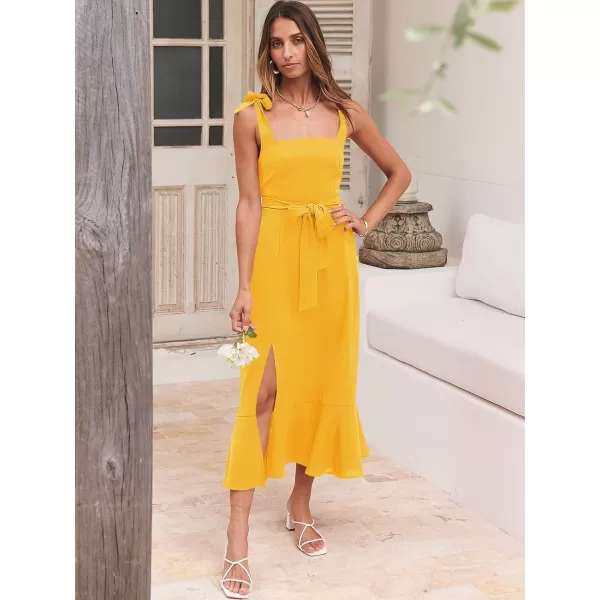 imageANRABESS Womens Square Neck Ruffle Split Midi Formal Summer Dress Elegant Wedding Guest Cocktail Party Bridesmaid DressesYellow