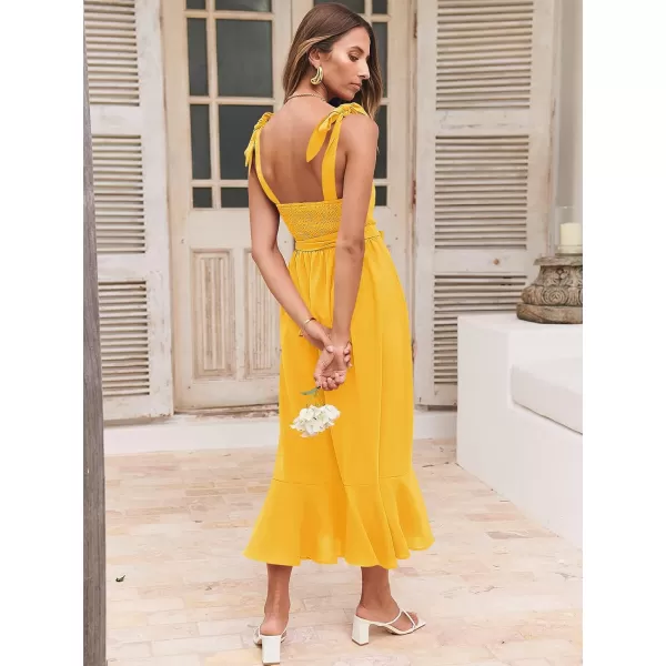 imageANRABESS Womens Square Neck Ruffle Split Midi Formal Summer Dress Elegant Wedding Guest Cocktail Party Bridesmaid DressesYellow