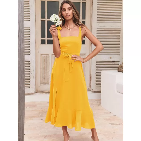 imageANRABESS Womens Square Neck Ruffle Split Midi Formal Summer Dress Elegant Wedding Guest Cocktail Party Bridesmaid DressesYellow