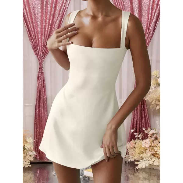 imageANRABESS Womens Square Neck Sleeveless Bodice Dress Side Slit Flare Mini DressesBeige