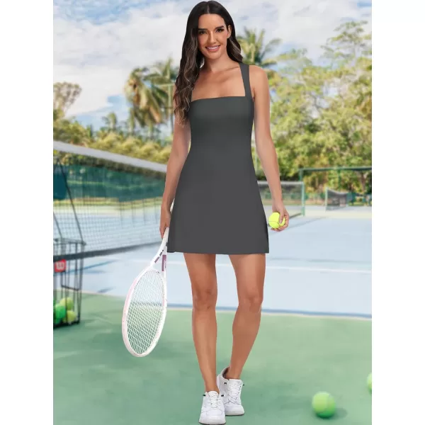 imageANRABESS Womens Square Neck Sleeveless Bodice Dress Side Slit Flare Mini DressesDeep Gray