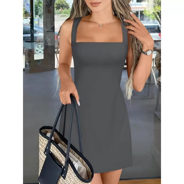 imageANRABESS Womens Square Neck Sleeveless Bodice Dress Side Slit Flare Mini DressesDeep Gray