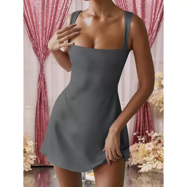 imageANRABESS Womens Square Neck Sleeveless Bodice Dress Side Slit Flare Mini DressesDeep Gray