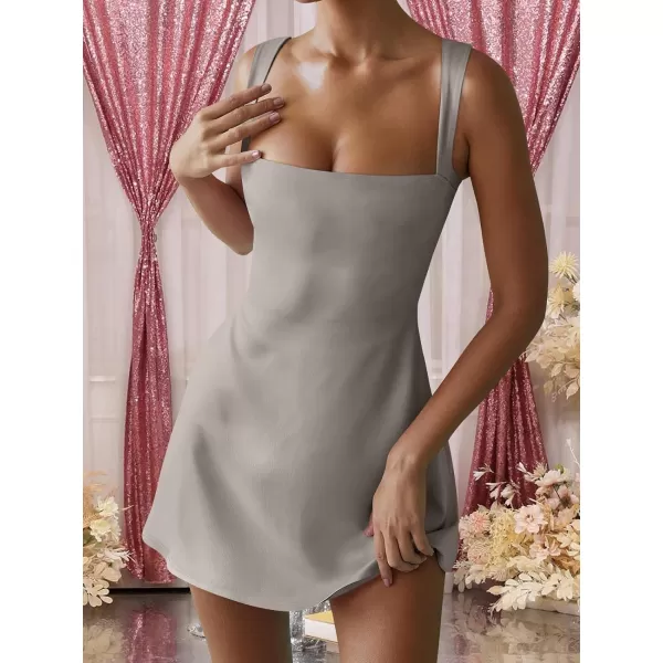 imageANRABESS Womens Square Neck Sleeveless Bodice Dress Side Slit Flare Mini DressesGray