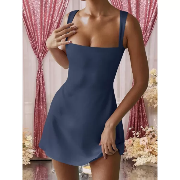 imageANRABESS Womens Square Neck Sleeveless Bodice Dress Side Slit Flare Mini DressesNavy Blue